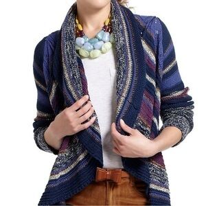 Anthropologie Rosie Neira Knit Striped Metallic Cocoon Cardigan Size Small